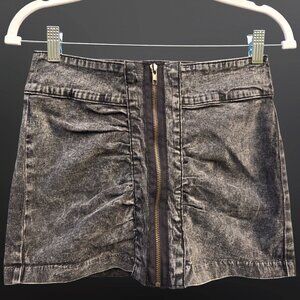 Y2K Denim Micro Mini Skirt Zipper Front Size S Dark Gray Grunge Emo Rocker Punk